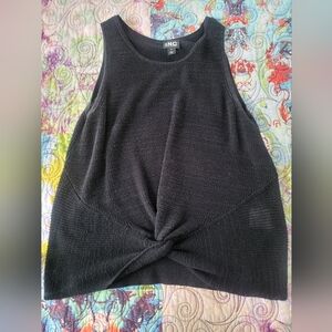 INC International Concepts Black Knot-Front Knit Tank, Medium